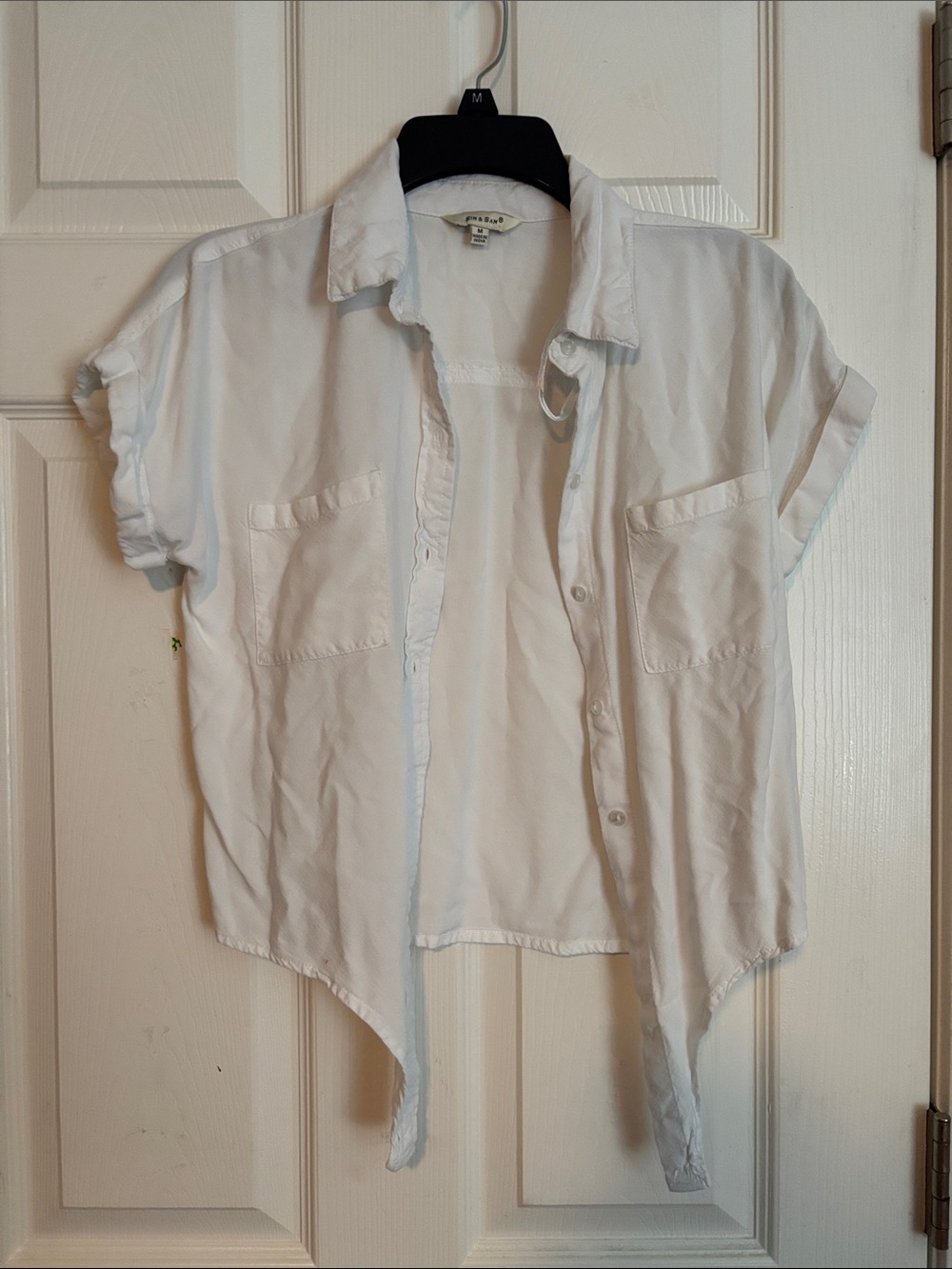 White Short-Sleeve Button-Up Women's Blouse